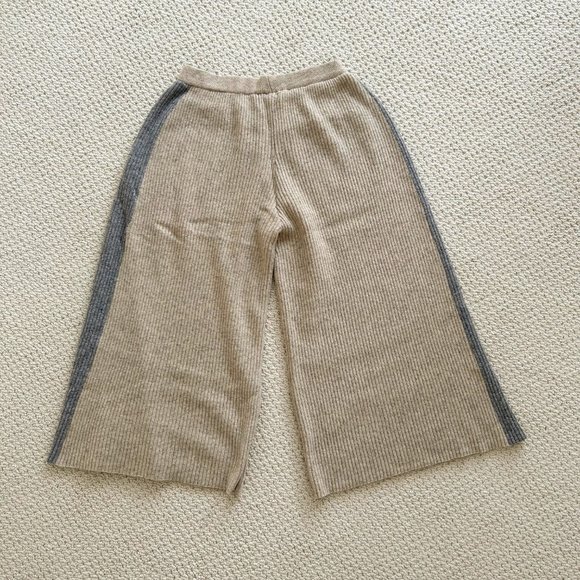 Wool Knitted Ribbed Cropped Pants with Gray Stripe down sides, Small - Picture 4 of 4